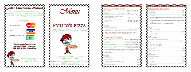 frillios pizza menu
